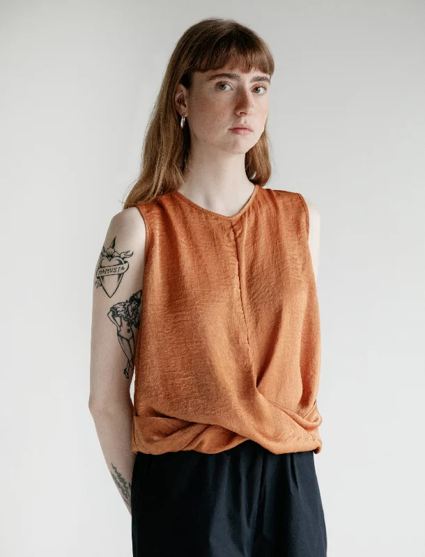 Women's Blouse with CollarKnot Tank Burnt Orange