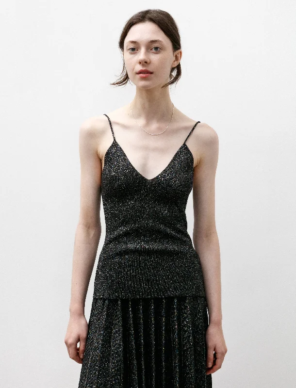 Women's Blouse with Peter Pan CollarGlitter Camisole Black