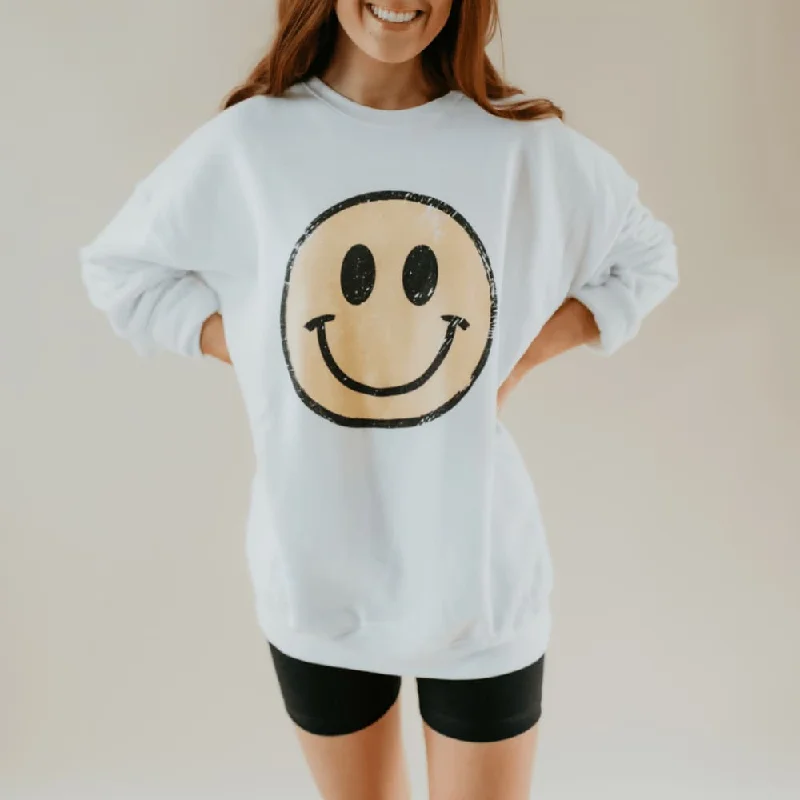 Women's Hooded Sweatshirts with Welt PocketsDistressed Smiley Sweatshirt