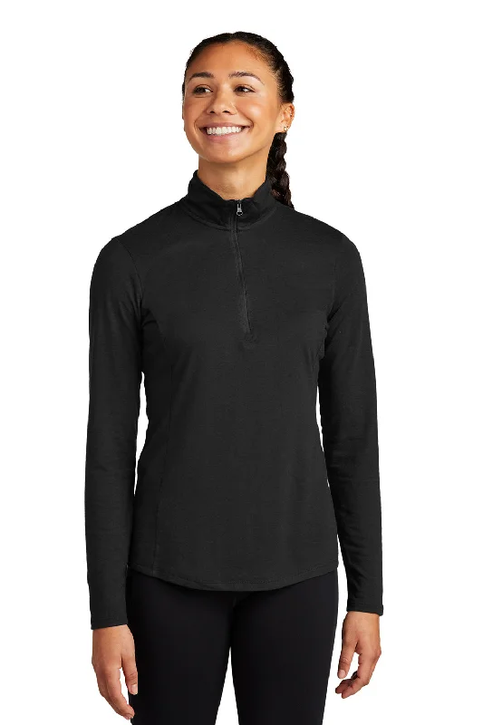 Women's Hooded Sweatshirts with Plaid LiningSport-Tek Womens Moisture Wicking 1/4 Zip Sweatshirt - Black