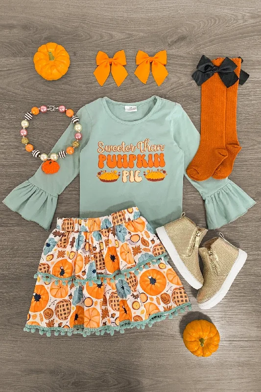 Women's Pencil Skirts"Sweeter Than Pumpkin Pie" Pom Pom Skirt Set