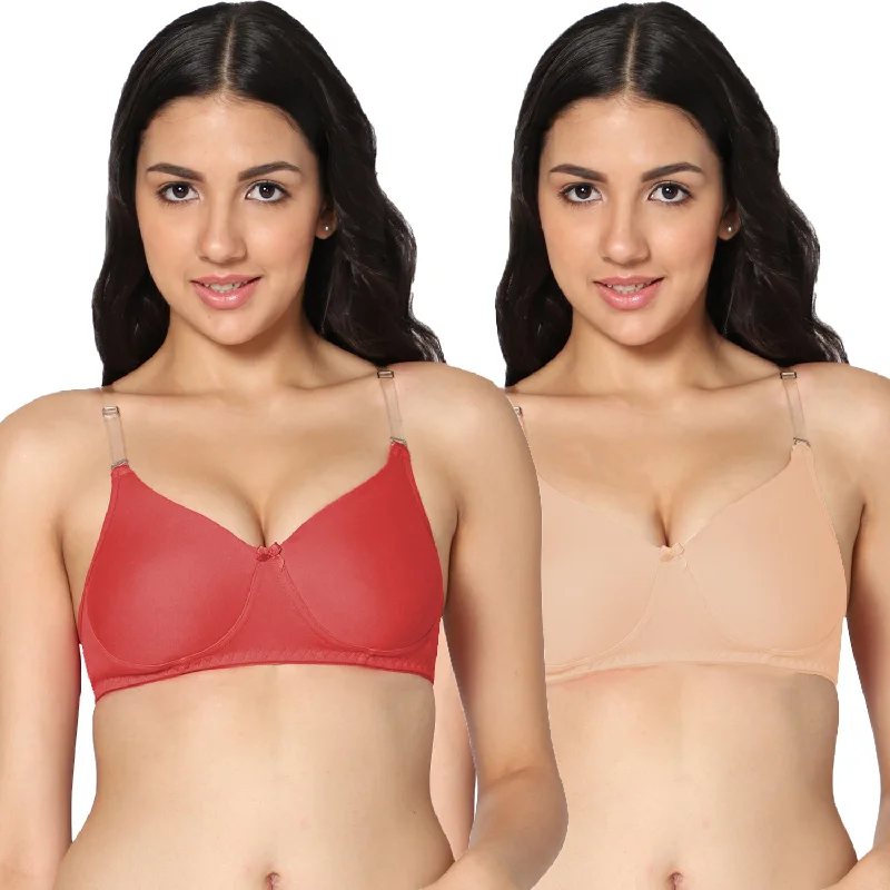 convertible plunge bra with lace trimT-shirt Medium Coverage Tomato and Skin Color Padded Bra (Pack of 2)