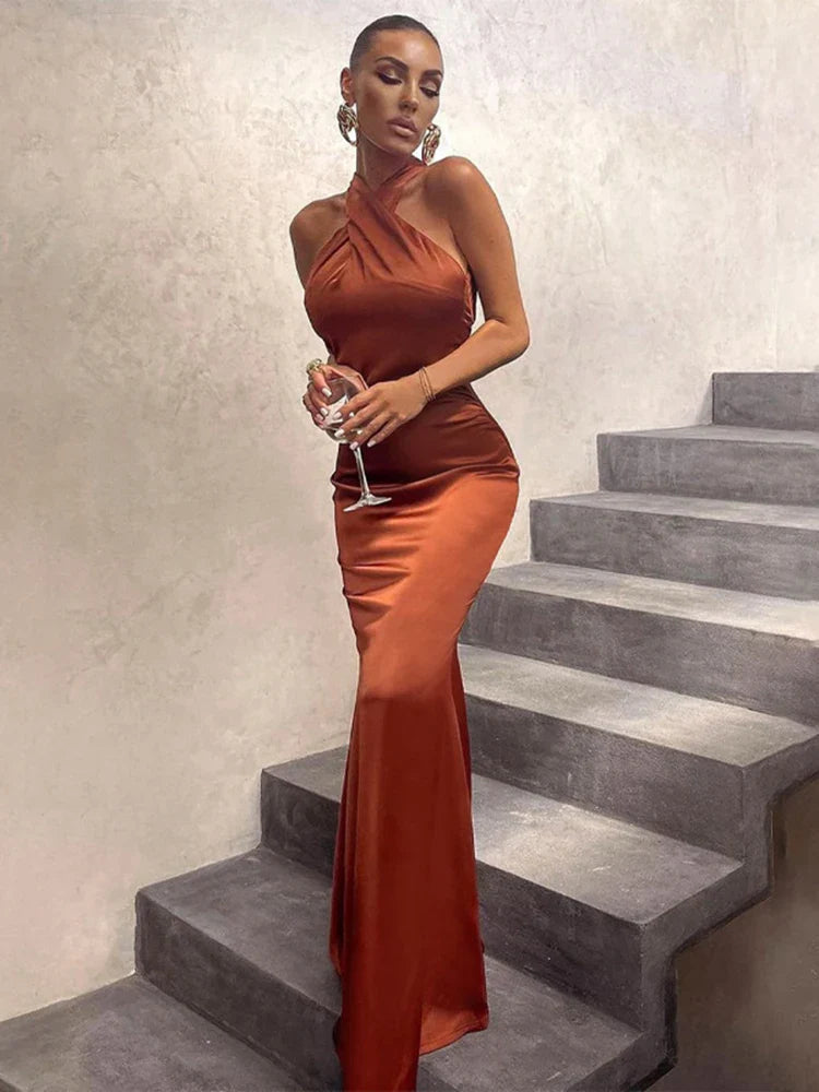 Women's Sweetheart Collar DressesSleeveless Cross Halter Backless Bodycon Sexy Elegant Party Club Evening Summer Maxi Dress Women