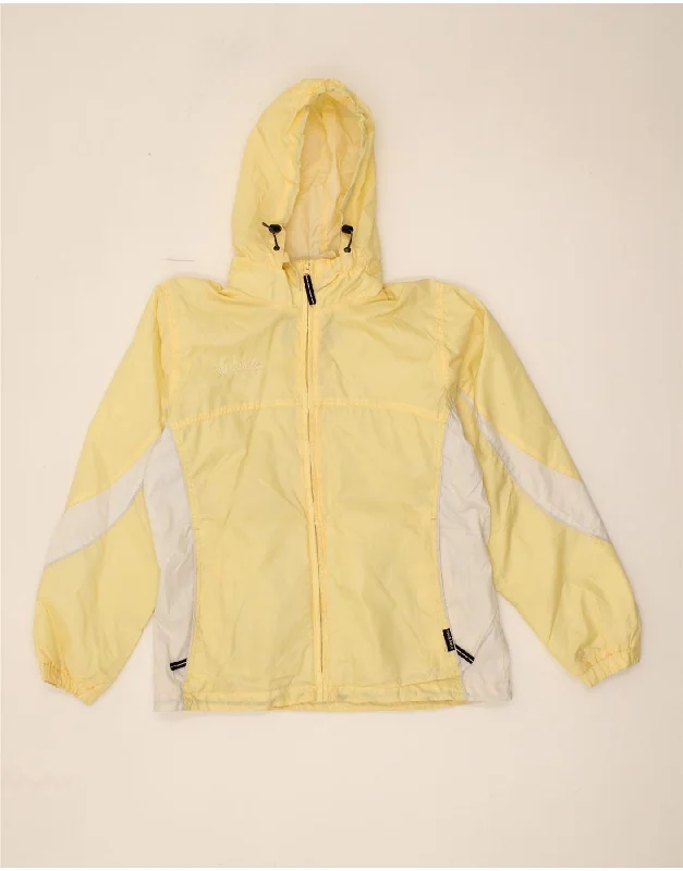 Women's Button-Up CoatsCOLUMBIA Womens Hooded Rain Jacket UK 14 Medium Yellow Colourblock Nylon