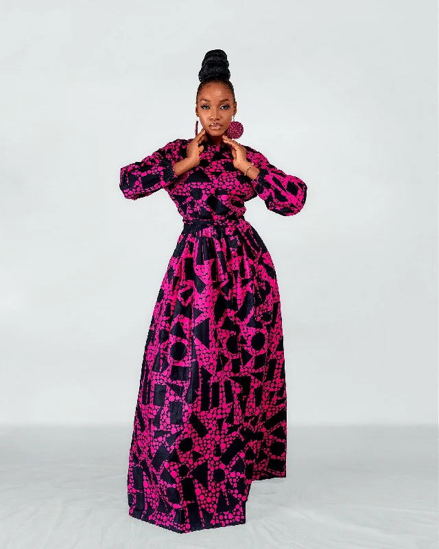 Women's Wrap DressesRoyalty Ankara Maxi Dress | Pink and Black African Print