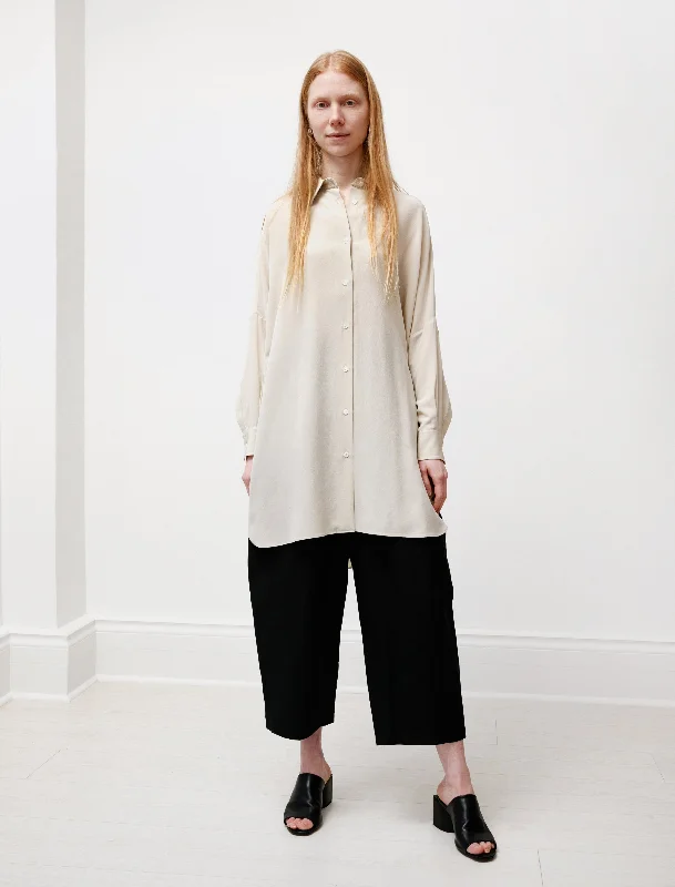 Women's Blouse with Rounded CollarOversized Silk Shirt Chino