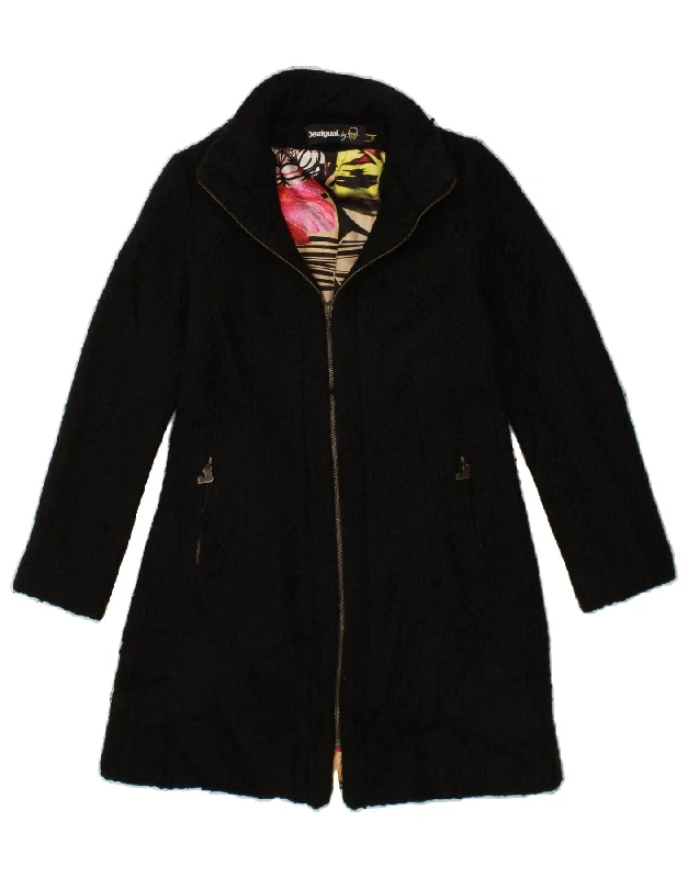 Stylish Women's CoatsDESIGUAL Womens Overcoat EU 40 Medium Black Polyester