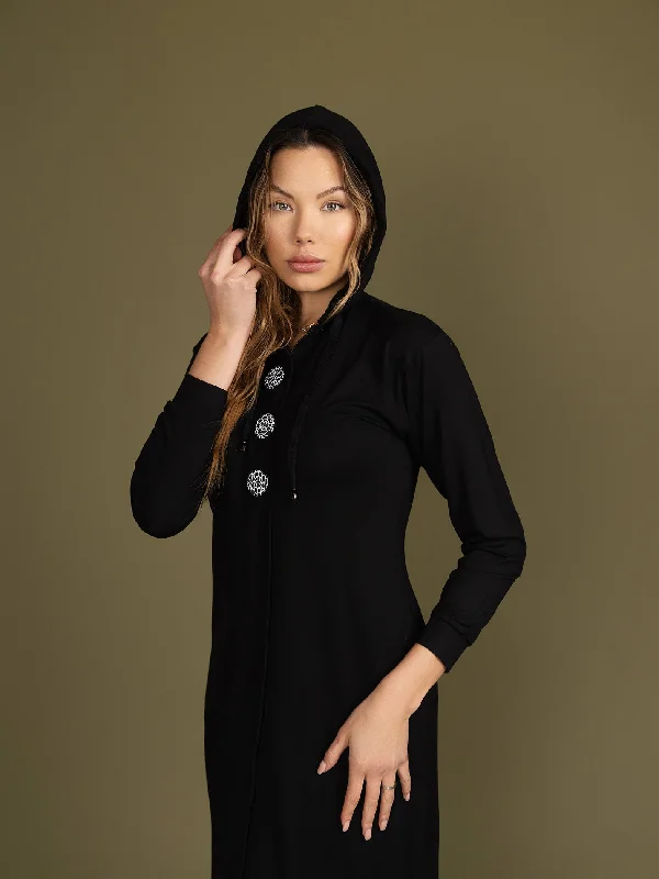 women's pajamas with a modern twistButton Design Morning Robe with Covered Zipper - B/W