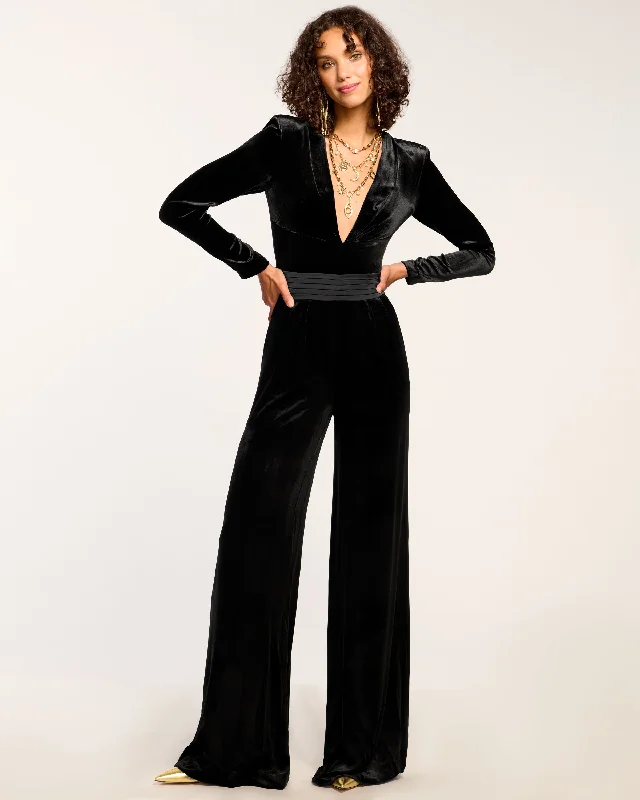 Women's Jumpsuits with Low WaistGabriel Velvet Plunging Jumpsuit