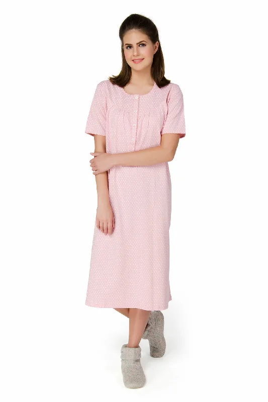 women's pajamas for those who appreciate soft, breathable fabricsPeach Polka Dots Nightdress