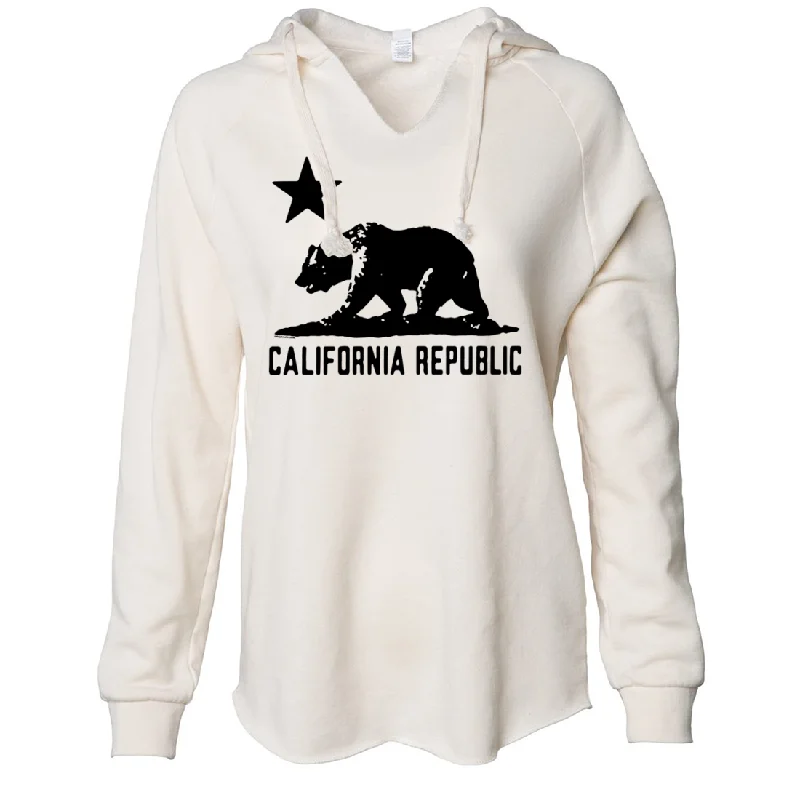 Women's Hooded Sweatshirts with ZipperCalifornia Flag Oversize Black Silhouette Women's Soft Hooded Pullover