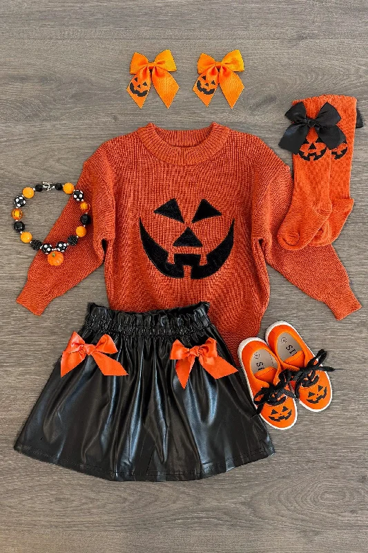 Women's Floral SkirtsJack-O'-Lantern Sweater Pleather Skirt Set