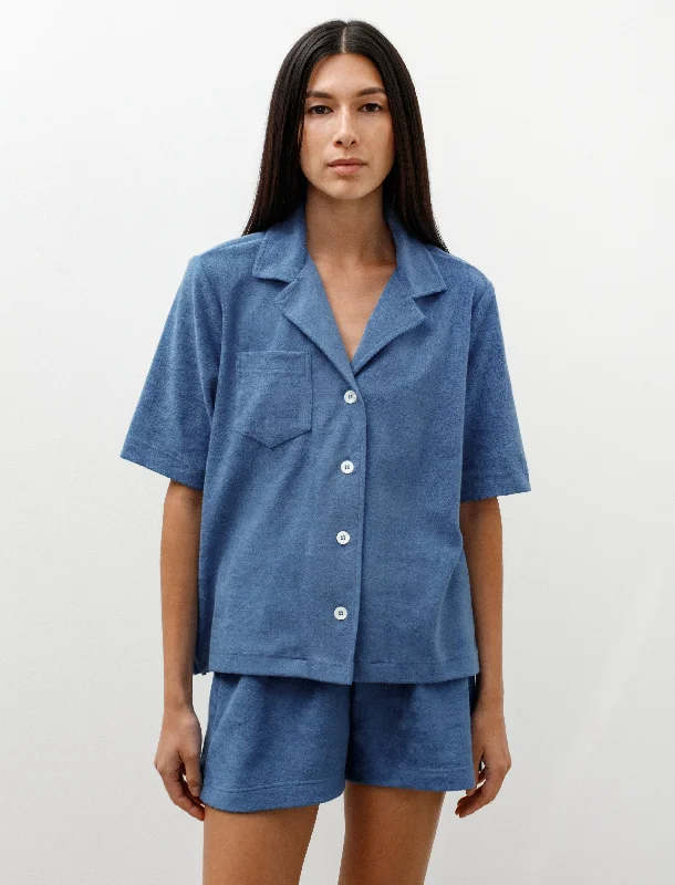 Women's Blouse with Boat NeckCocktail in Towel Summer Blue