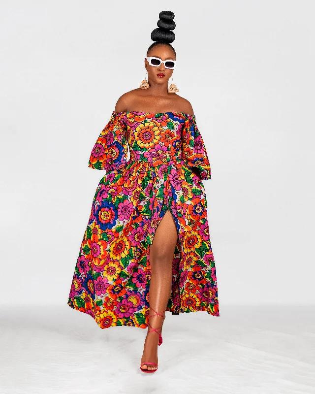 Women's Strapless DressesNaomi Ankara Off Shoulder Maxi Dress |  Multicoloured African Print