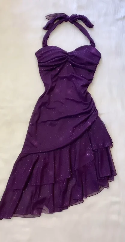  Women's A-Line DressesPurple Shinny Halter Irregular Prom Dress Party Dress       S6251