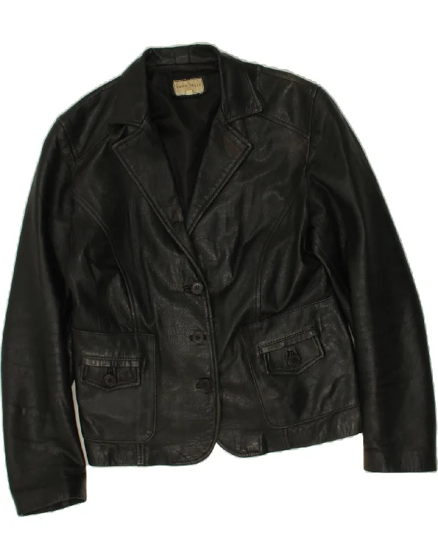 Women's Coats with Fur Trimmed ButtonsVINTAGE Womens Leather Jacket IT 48 XL Black Leather