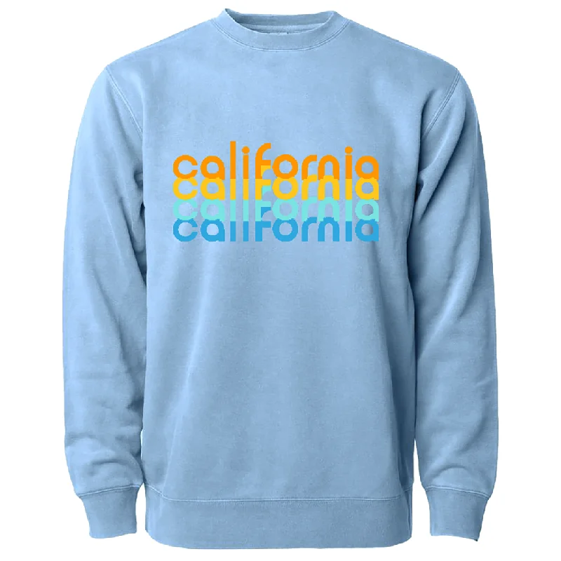 Women's Hooded Sweatshirts with Mesh LiningCalifornia Repeat Text Pigment Dyed Crewneck Light Blue