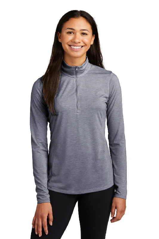 Women's Hooded Sweatshirts with Front PocketsSport-Tek Womens Moisture Wicking 1/4 Zip Sweatshirt - Heather True Navy Blue