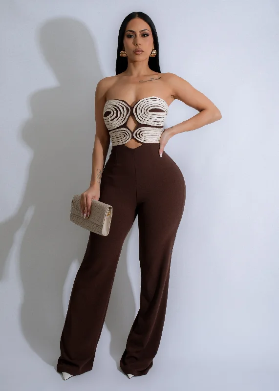 Women's Jumpsuits with Keyhole CollarSpiral Seduction Jumpsuit Brown