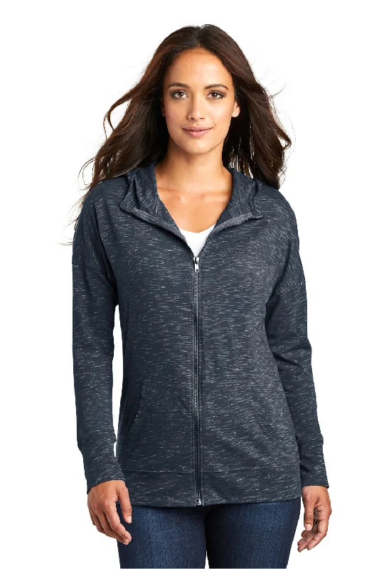 Women's Hooded Sweatshirts with Soft FabricDistrict Womens Medal Full Zip Hooded Sweatshirt Hoodie w/ Pockets - New Navy Blue