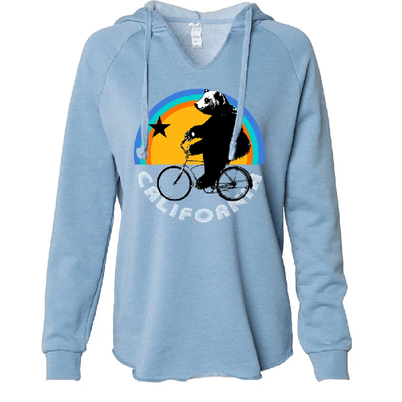 Women's Hooded Sweatshirts with Slant PocketsCalifornia Bear On Bike Women's Soft Hooded Pullover