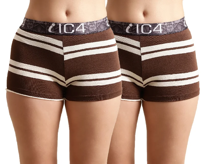 plus-size seamless panties with a tummy control panelIC4 Women's Modal Elastane Stripe Fashion Boyshorts Combo Pack of 2, Brown