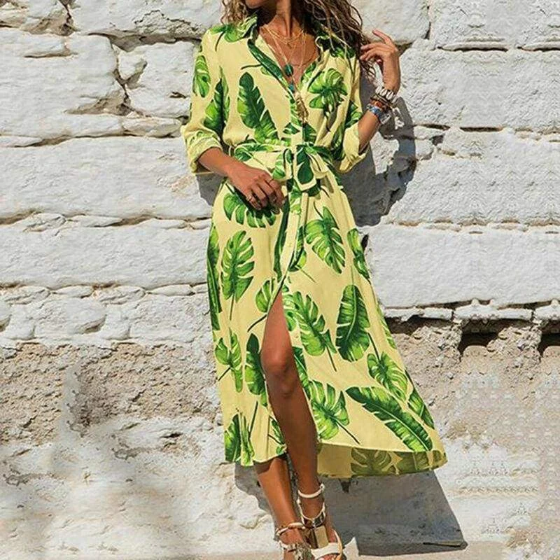 Women's Mini DressesFashionSierra - Fashion Women Summer Boho Floral Slit Long Maxi Dress Holiday Party Ladies Casual Beach Loose Dresses Sundress