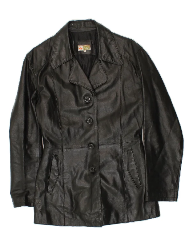 Women's Coats with CollarVINTAGE Womens Leather Coat UK 14 Large Black Leather