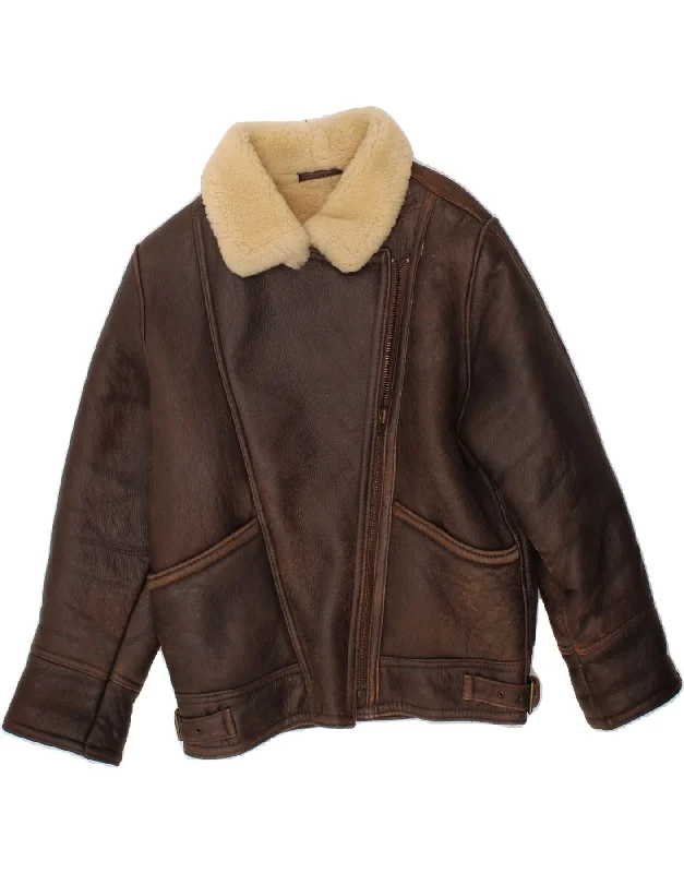 Women's Coats with ZipperVINTAGE Womens Shearling Jacket UK 12 Medium  Brown Sheepskin