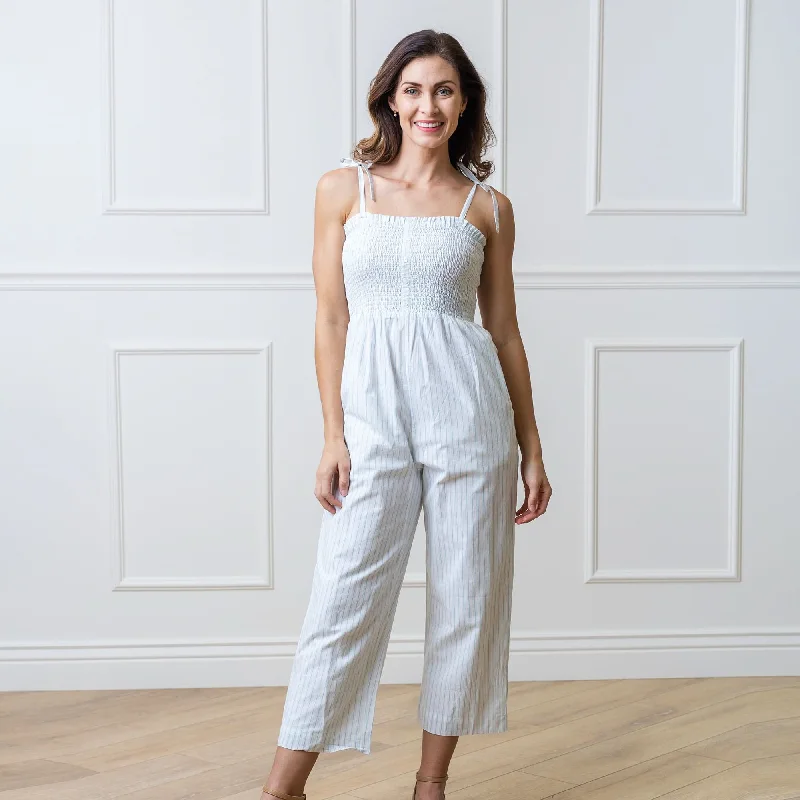 Women's Jumpsuits with HoodOrganic Smocked Button Front Jumpsuit