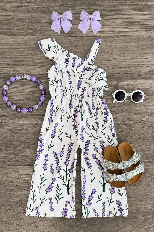 Women's One-Piece JumpsuitsWhite Lavender Jumpsuit