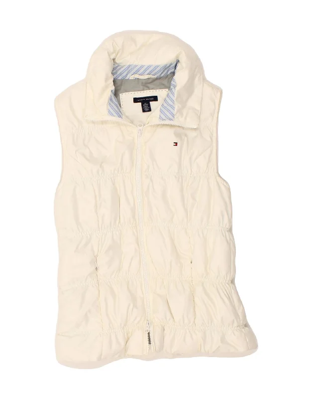 Women's Coats with Fur Trimmed PocketsTOMMY HILFIGER Womens Padded Gilet UK 6 XS White Polyester