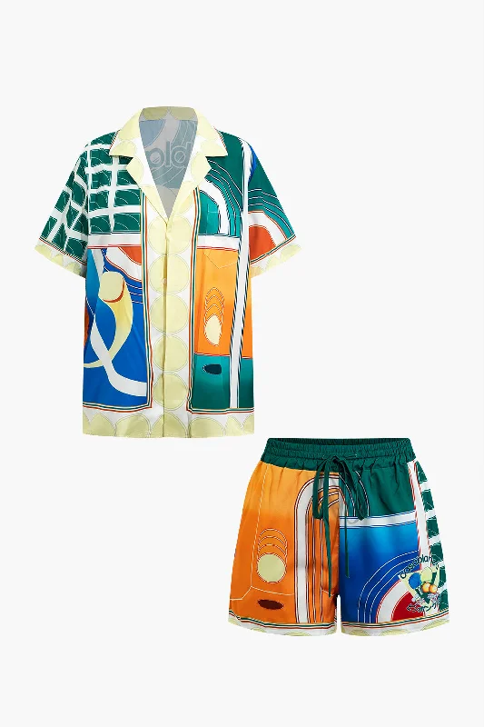 Women's Yoga ShortsAbstract Print Shirt And Shorts Set