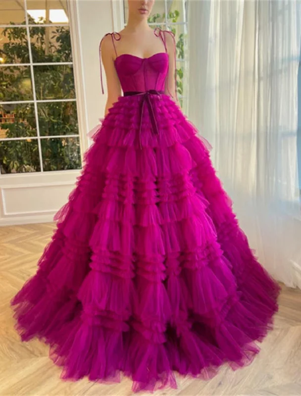 Women's Mandarin Collar DressesBall Gown Evening Gown Puffy Dress Wedding Party Birthday Floor Length Sleeveless Spaghetti Strap Tulle with Ruffles Strappy