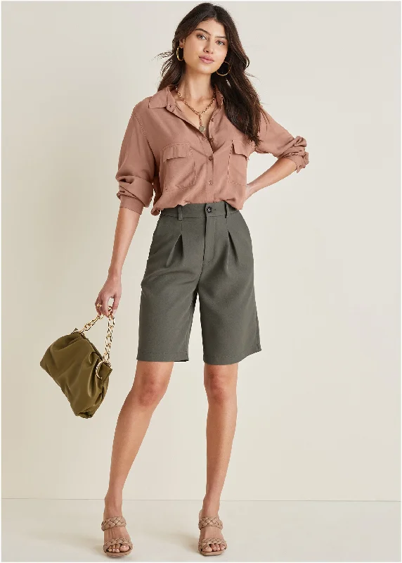 Women's Cozy ShortsBermuda Suit Shorts  - Olive