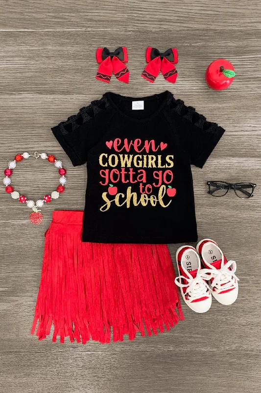 Women's Non-Stretch Skirts"Even Cowgirls Gotta Go To School" Suede Skirt Set