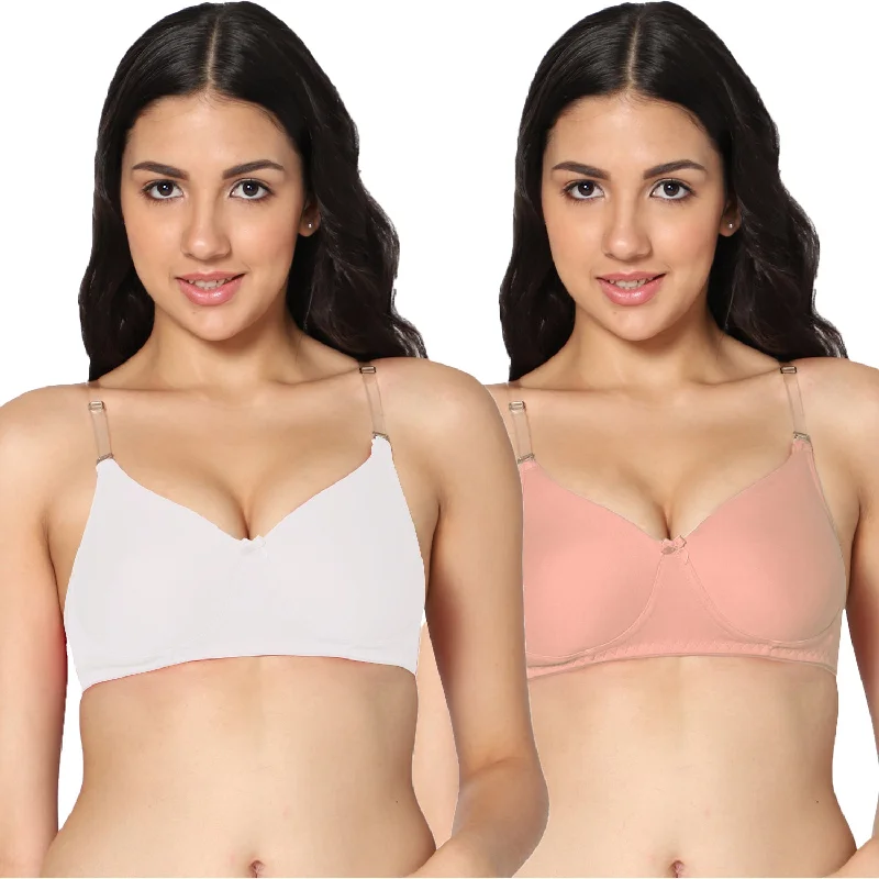 lightweight sports bra for runningT-shirt Medium Coverage White and Peach Color Padded Bra (Pack of 2)