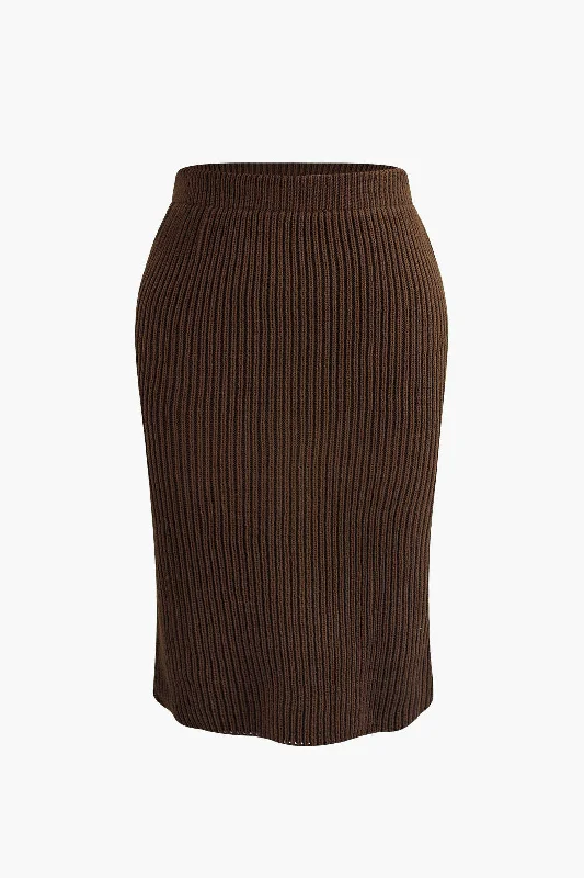 Women's Button-Up SkirtsPlus Size Ribbed Knit Skirt