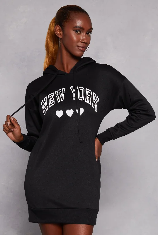 Women's Shirt Collar DressesNew York Graphic Hoodie Dress