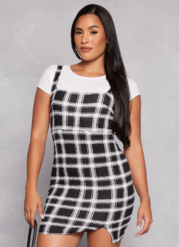 Women's Blouse with Square CollarAlmost Famous Plaid Tank Dress with Tee