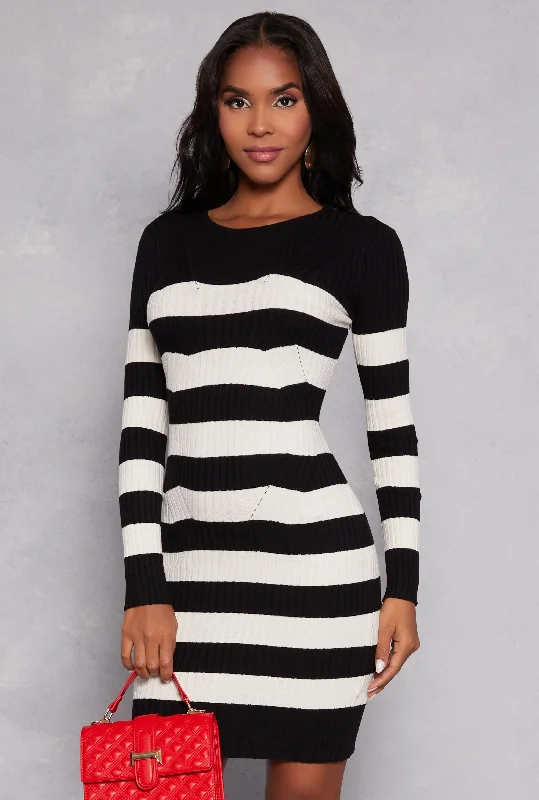 Women's Turkish Wool SweatersStriped Long Sleeve Sweater Dress