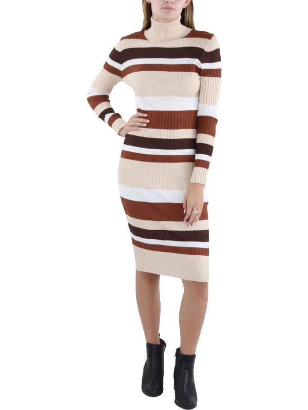 Women's Wide Collar SweatersJuniors Womens Striped Knee Sweaterdress