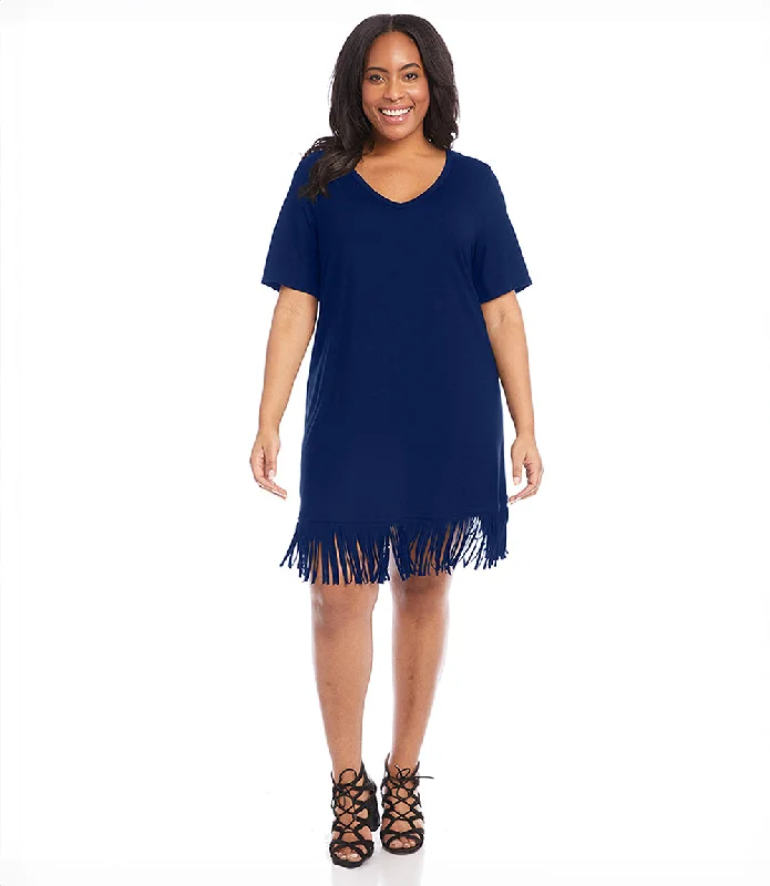 Women's Collarless DressesPlus Size V-Neck Fringe Dress