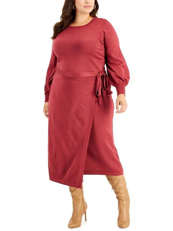 Women's Greek Wool SweatersPlus Womens Faux Wrap Long Sweaterdress