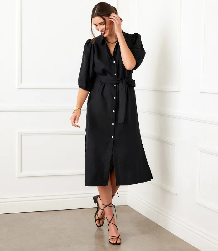 Women's U-Shaped-Neck DressesPuff Sleeve Shirtdress