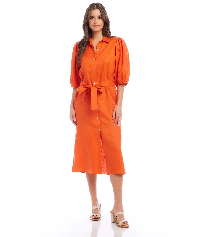 Women's Lapel Collar DressesPuff Sleeve Shirtdress