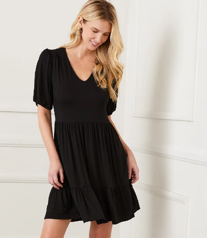 Women's High-Neck DressesPuff Sleeve Tiered Dress