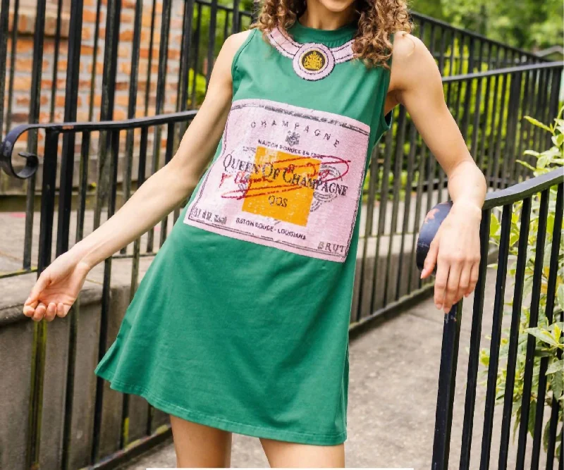 Women's Blouse with Notched CollarQueen Of Champagne Tank Tee Dress In Green