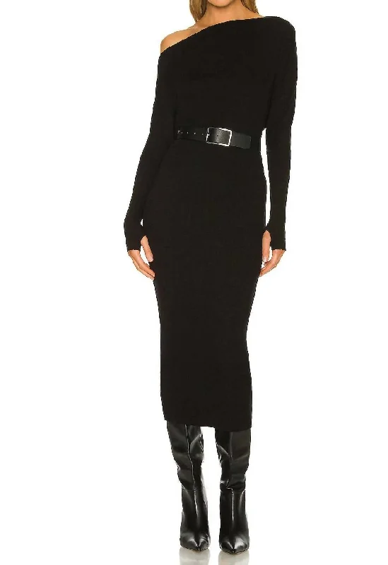 Women's Square Collar SweatersSweater Knit Slouch Dress In Black