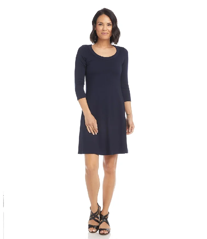 Women's Collarless DressesThree Quarter Sleeve A-Line Dress